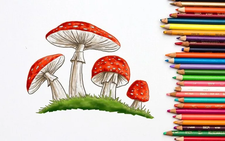 Pilz malen – Male eine Gruppe realistischer Pilze
