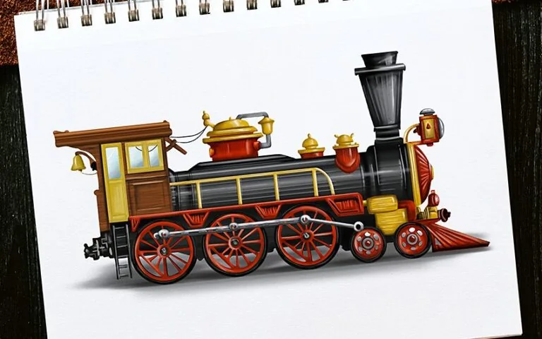 Zug zeichnen – Lerne eine realistische Lokomotive zu malen