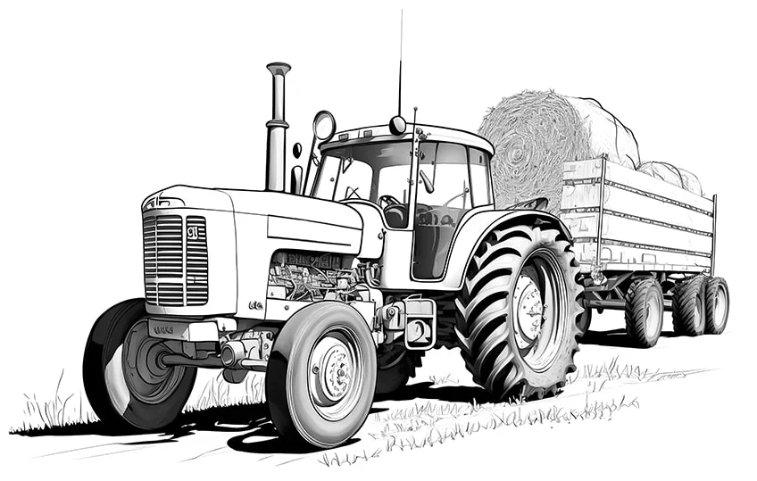 traktor mit heuwagen ausmalbild