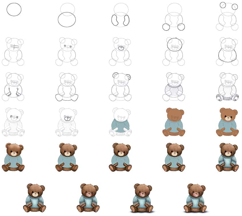 Teddybär-Zeichnung Collage