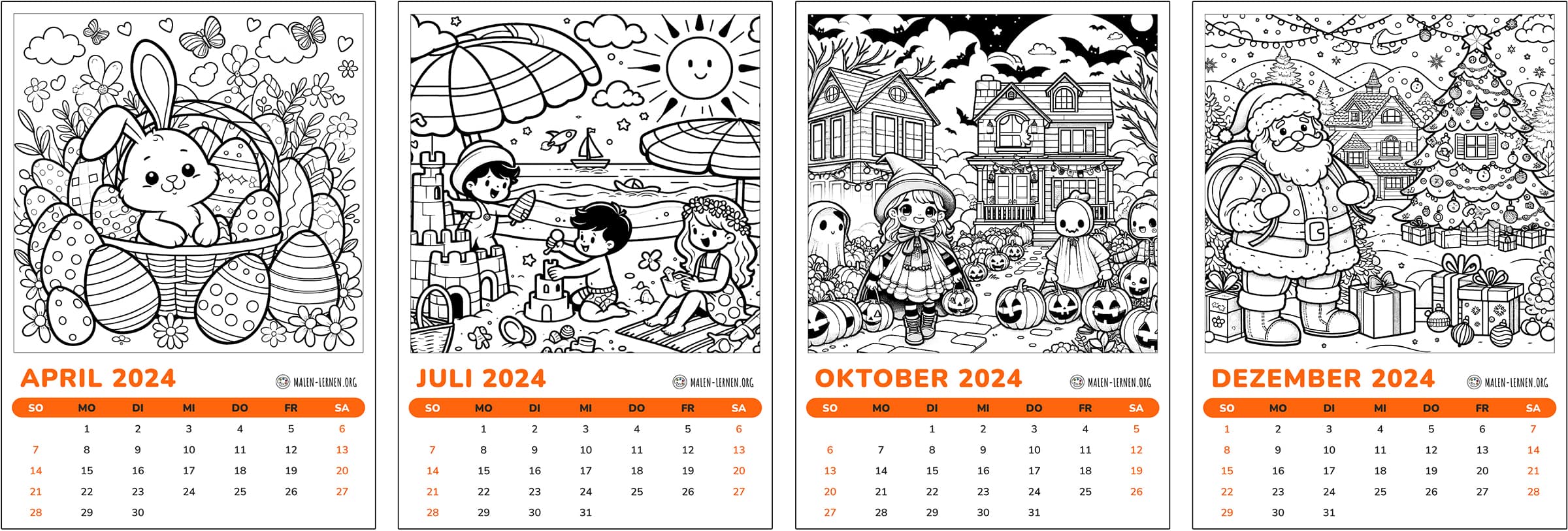 ausmalbilder kalender 2024 details