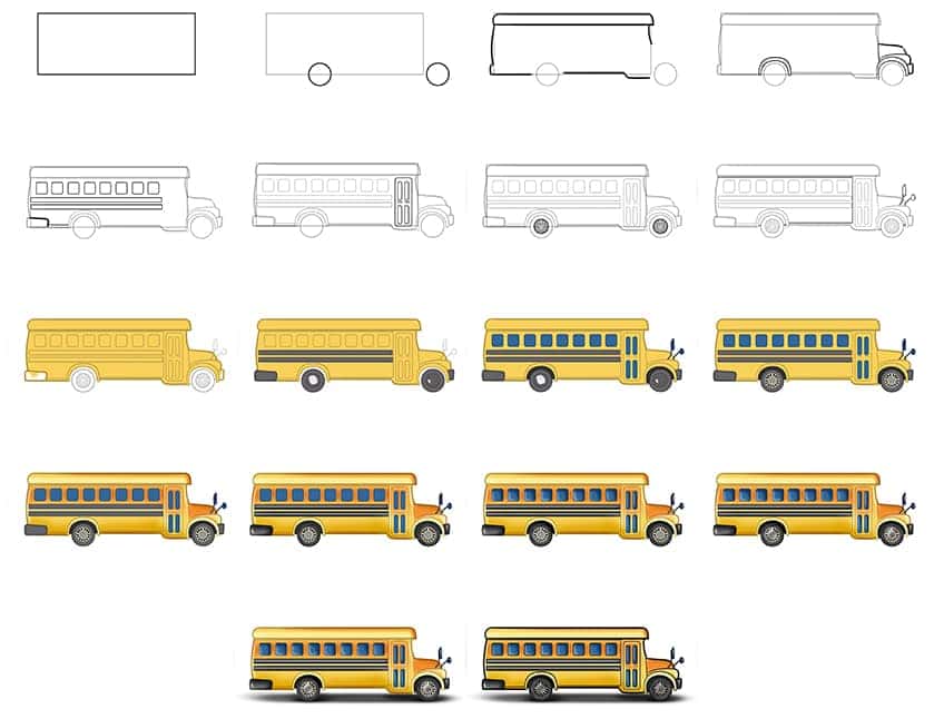 Schulbus Zeichnung Collage