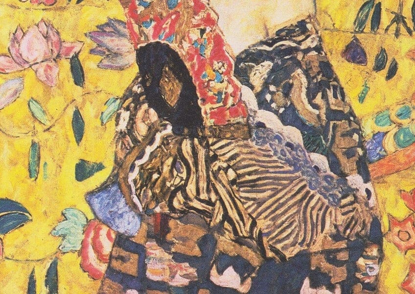 Chinesische Elemente in Dame mit Fächer von Gustav Klimt