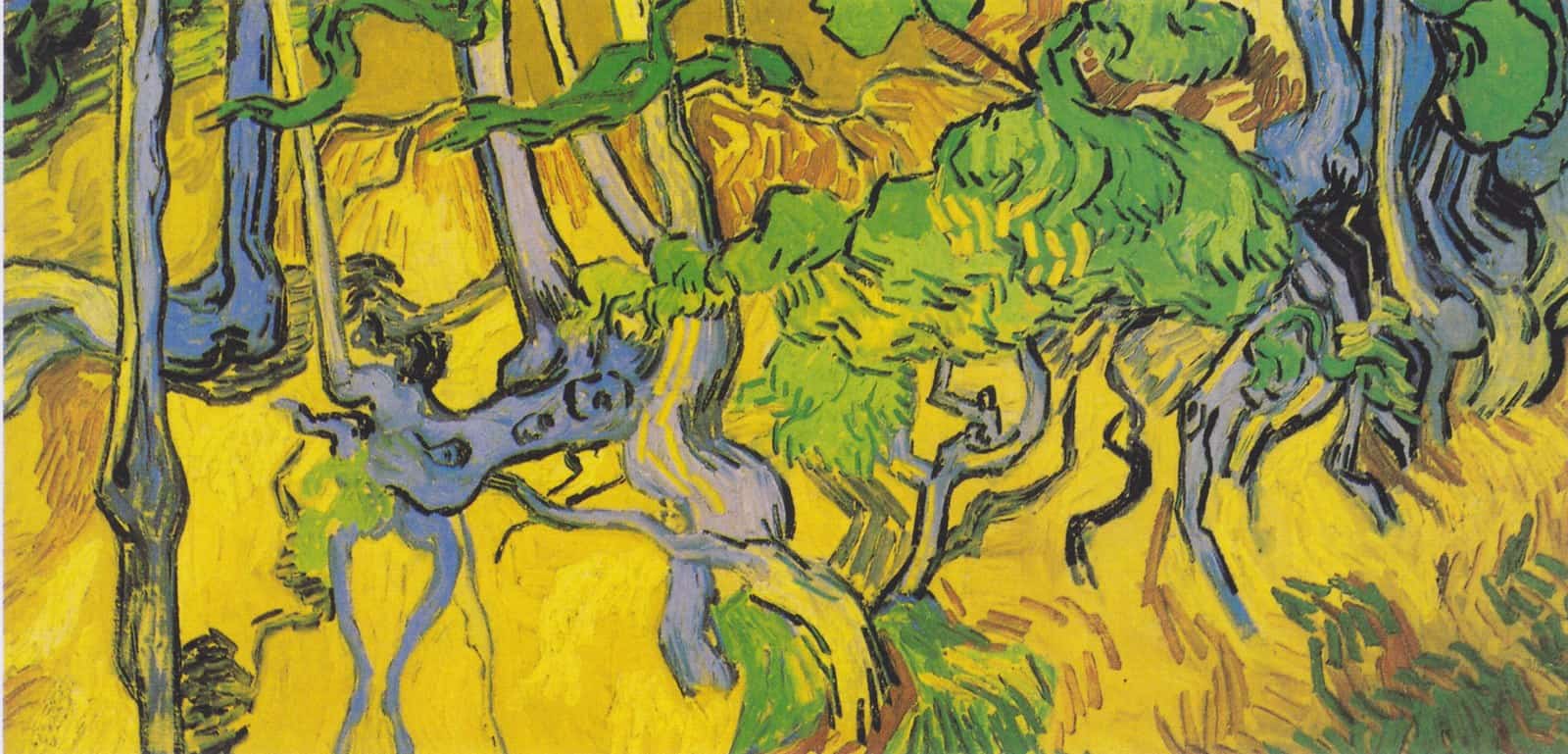 Veranschaulicht Van Goghs radikalen Ausschnitt aus Wurzeln, Pflanzen und Waldboden ohne Horizont.