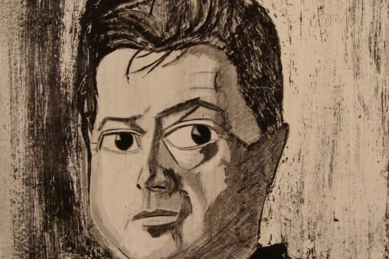Das 1989 entstandene Porträt zeigt Francis Bacon vor einem zurückhaltenden Hintergrund.