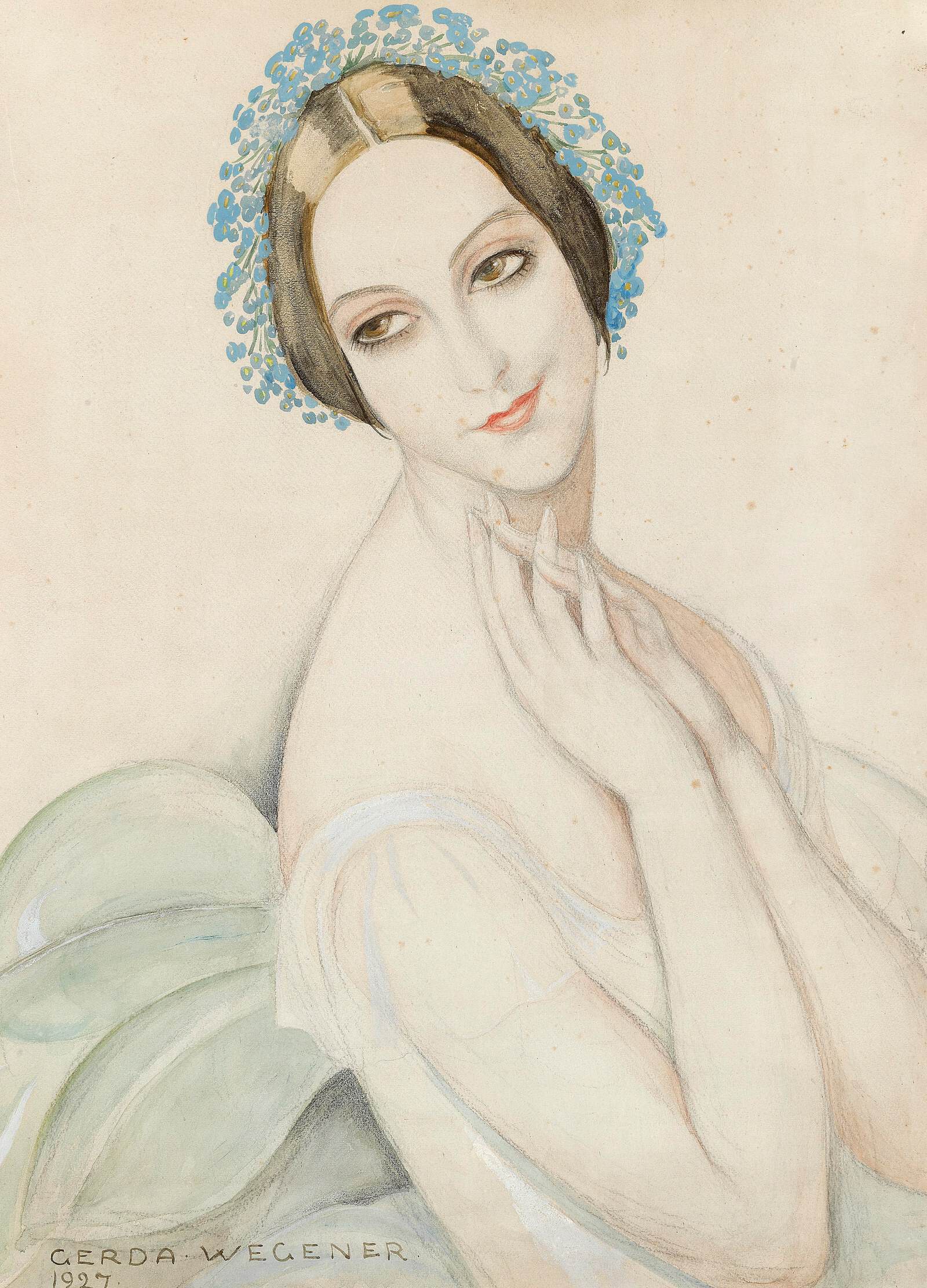 Ulla Poulsen by Gerda Wegener. This is a study for Wegener's painting of Ulla Poulsen as she appeared in the ballet Chopiniana in Paris in 1927. That painting is now in the Danish