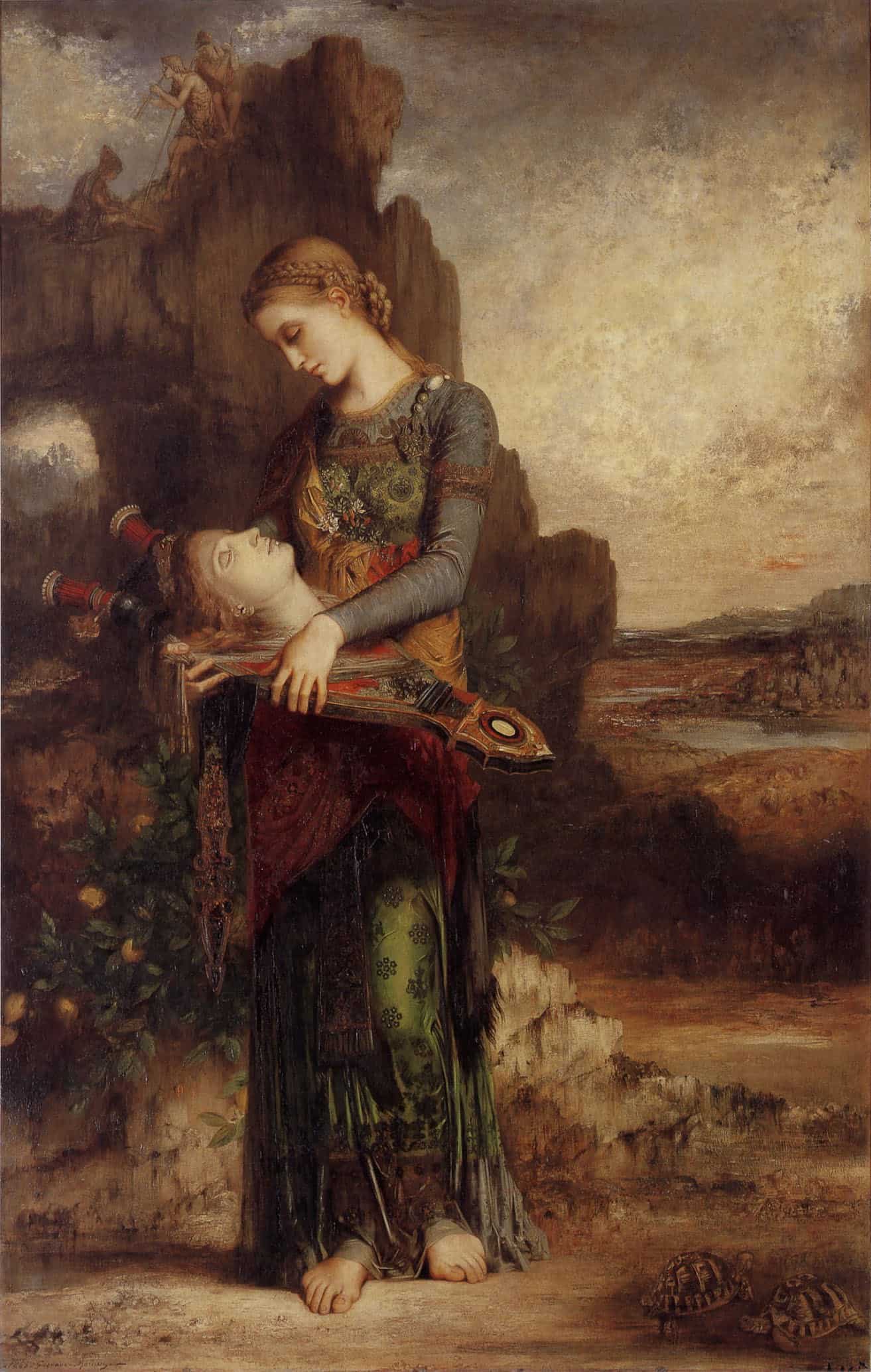 Moreaus „Orpheus“ von 1865 zeigt eine junge Frau mit dem Kopf des Dichters auf seiner Leier.