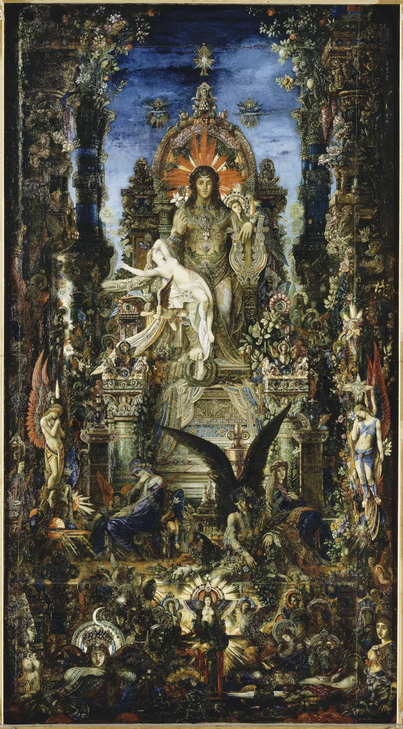 Das 1895 vollendete „Jupiter und Semele“ bündelt Figuren, Pflanzen und Sinnbilder zu einer hoch aufragenden Komposition.