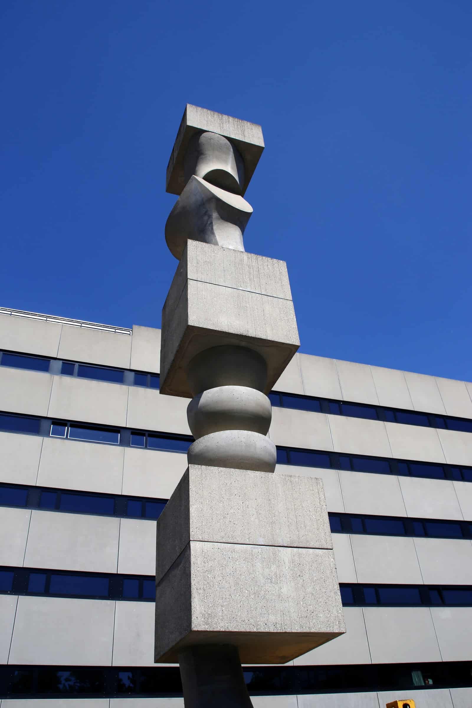 Sculpture by Jean Arp. Campus of the Allgemeine Gewerbeschule Basel / Schule für Gestaltung Basel, built 1956-61