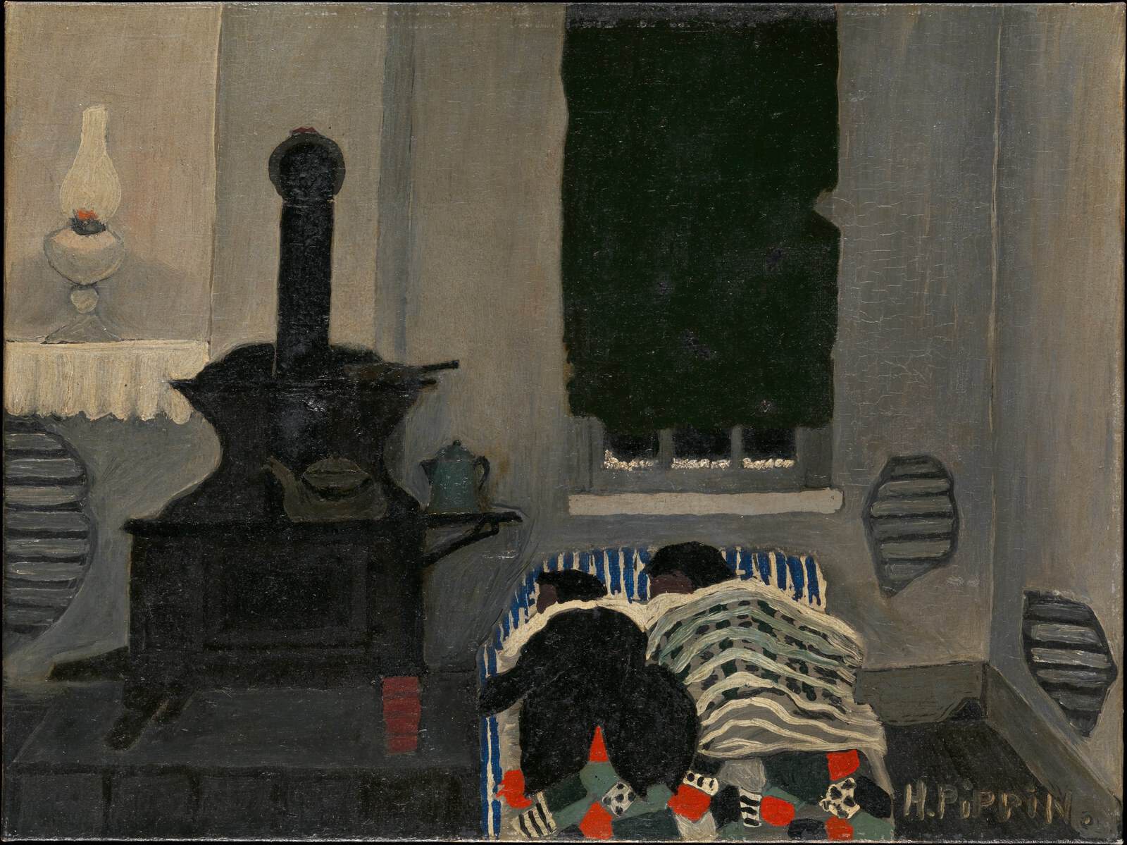 „Sleepers“ von 1943 zeigt zwei schlafende Kinder in einem engen Innenraum neben einem Ofen.