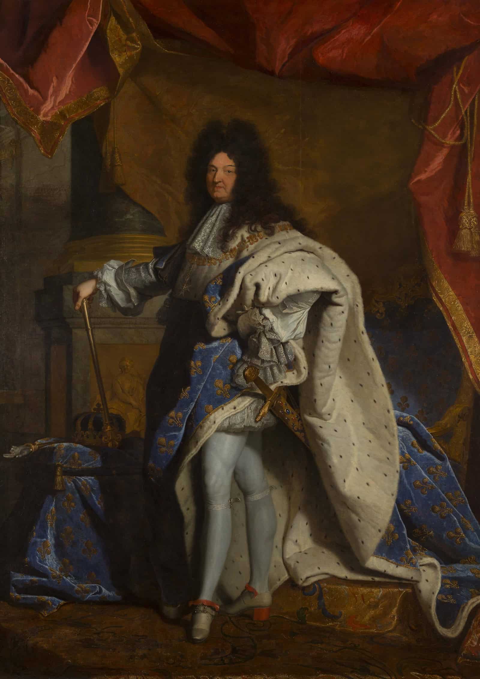 Direkter Versionsvergleich mit der als Rigaud und Werkstatt ausgewiesenen Versailles-Fassung. Die Bildunterschrift muss „Replik/Werkstattfassung, Versailles, MV 2041“ nennen und da