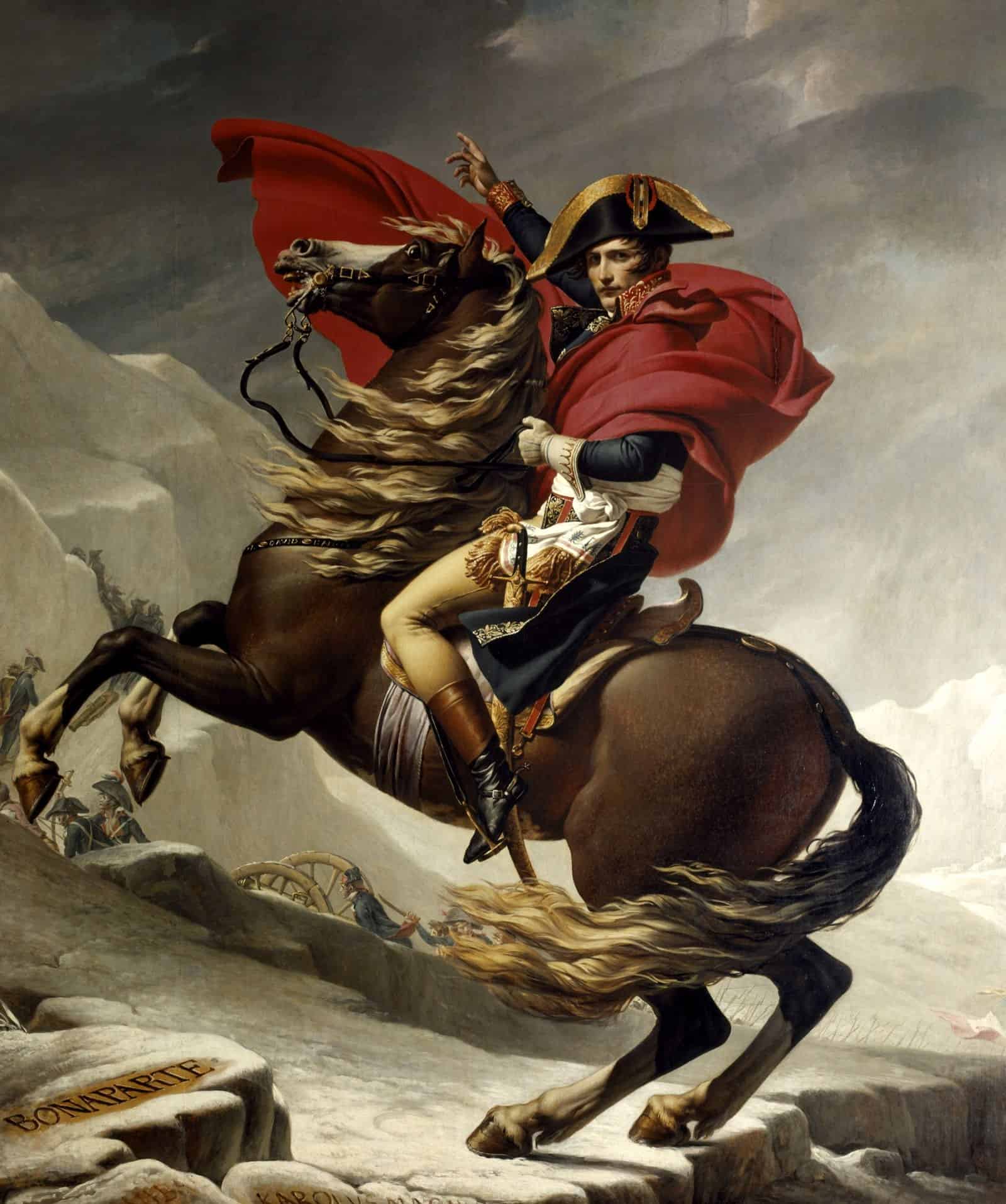 Napoleon Bonaparte crossing the Alps at the Grand Saint Bernard title QS:P1476,en:"Napoleon Bonaparte crossing the Alps at the Grand Saint Bernard " label QS:Len,"Napoleon Bonapart