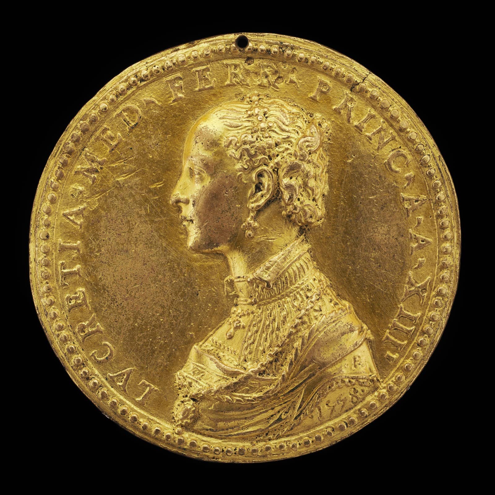 Pastorino da Sienas Porträtmedaille von 1558 zeigt Lucrezia de’ Medici als zweites offizielles Bild neben dem Gemälde.