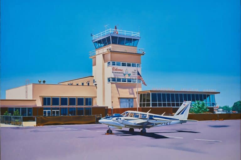 Ralph Goings’ Gemälde „Sacramento Airport“ aus dem Jahr 1970.